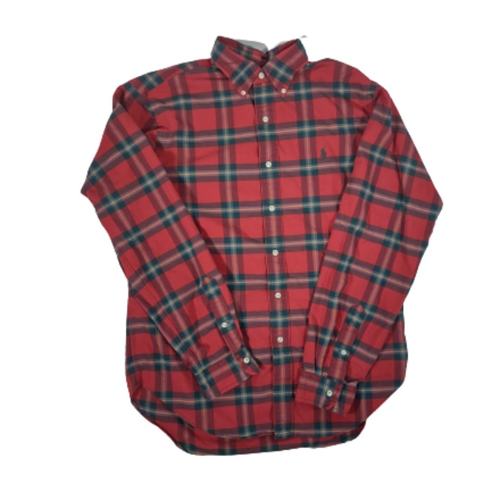 Ralph Lauren Classic Fit Men's Button-Down Shirt Red Green Plaid Size Large